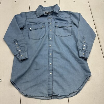 Thrill Jeans Blue Denim Long Sleeve Button Up Shirt Womens Size Small