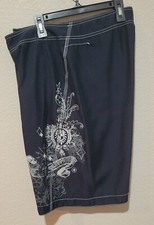 OLD NAVY Board Shorts Swim Trunks Mens Large Black Embroidery Graphics No Lining