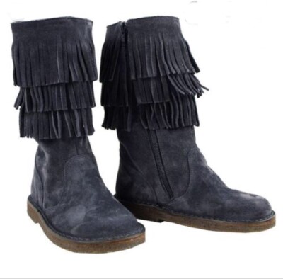 PePe Fringed Boots Shoes Girls Size EU 26 US 9.5 Suede Leather Navy EUC