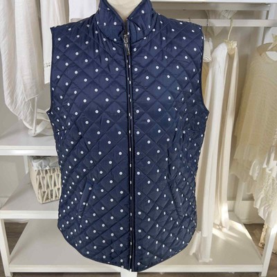 Karen Scott Sport women's sz. large blue & white polka dot quilted vest #1977