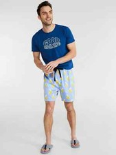 Peter Alexander Men's Banana Print Pale Blue Mid Short Pyjama Shorts Size L