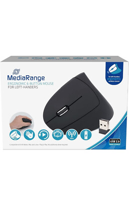 MediaRange Maus Wireless Vertical Linkshänder, schwarz, 6-Button, 10m Reichweite