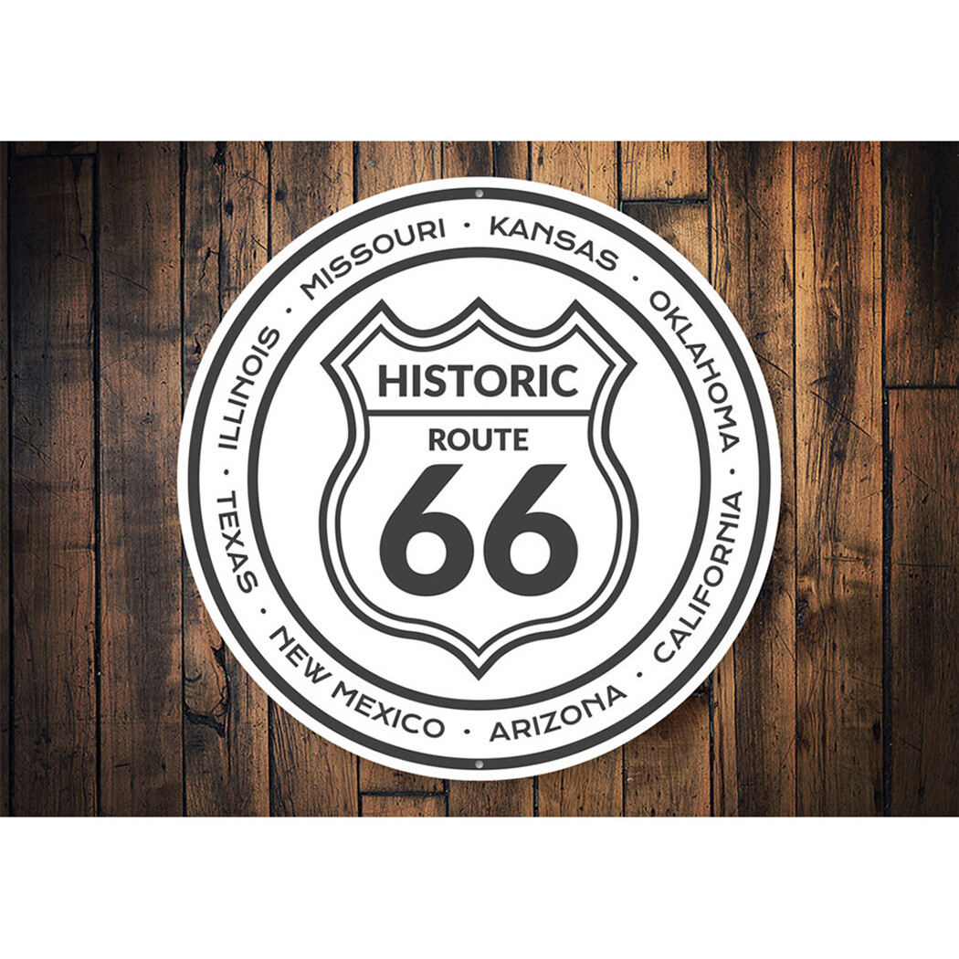 Historic Route 66 States Sign, Novelty Car Sign, Garage Aluminum