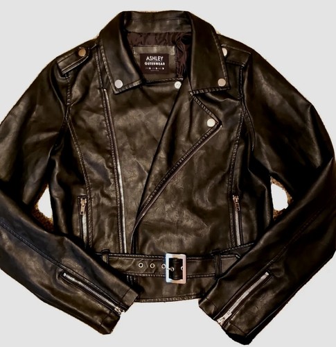 Black Biker Jacket Faux Leather 