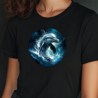 Frauen T-Shirt Delphin Porträt Motiv Baumwolle Größe S bis 3XL