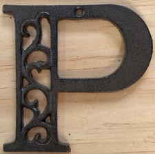 Cast Iron Letter "P" Ornate Scroll Filigree Monogram Alphabet Decor w/ Screws