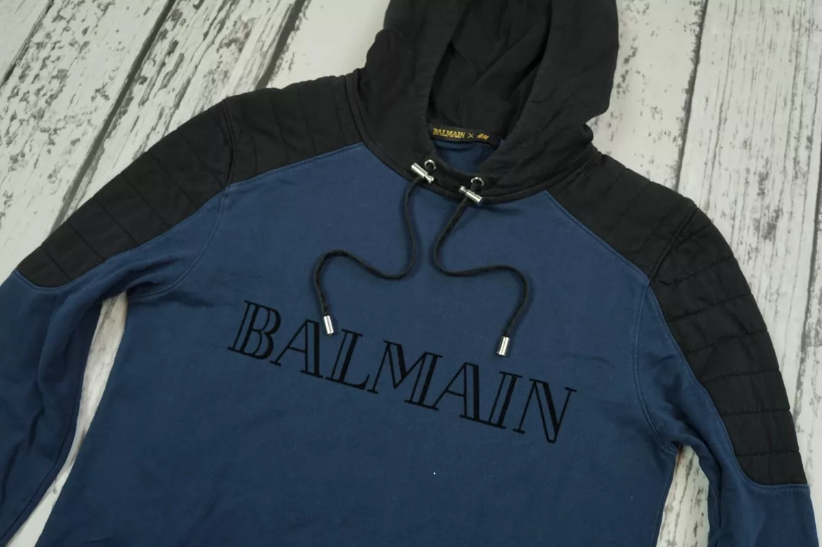 BALMAIN H&amp;M Blue Hooded Sweatshirt Logo Hoodie Size Small S (2) | eBay