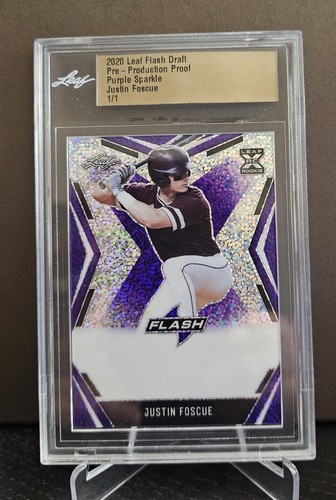 2020 Leaf Flash Justin Foscue 🔥 1/1 🔥 Pre-Production Proof Purple Sparkle