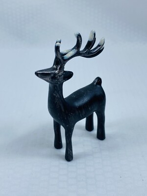 3'' Black/Brown Metal Christmas Reindeer w/White Flocked Antlers -Heavy