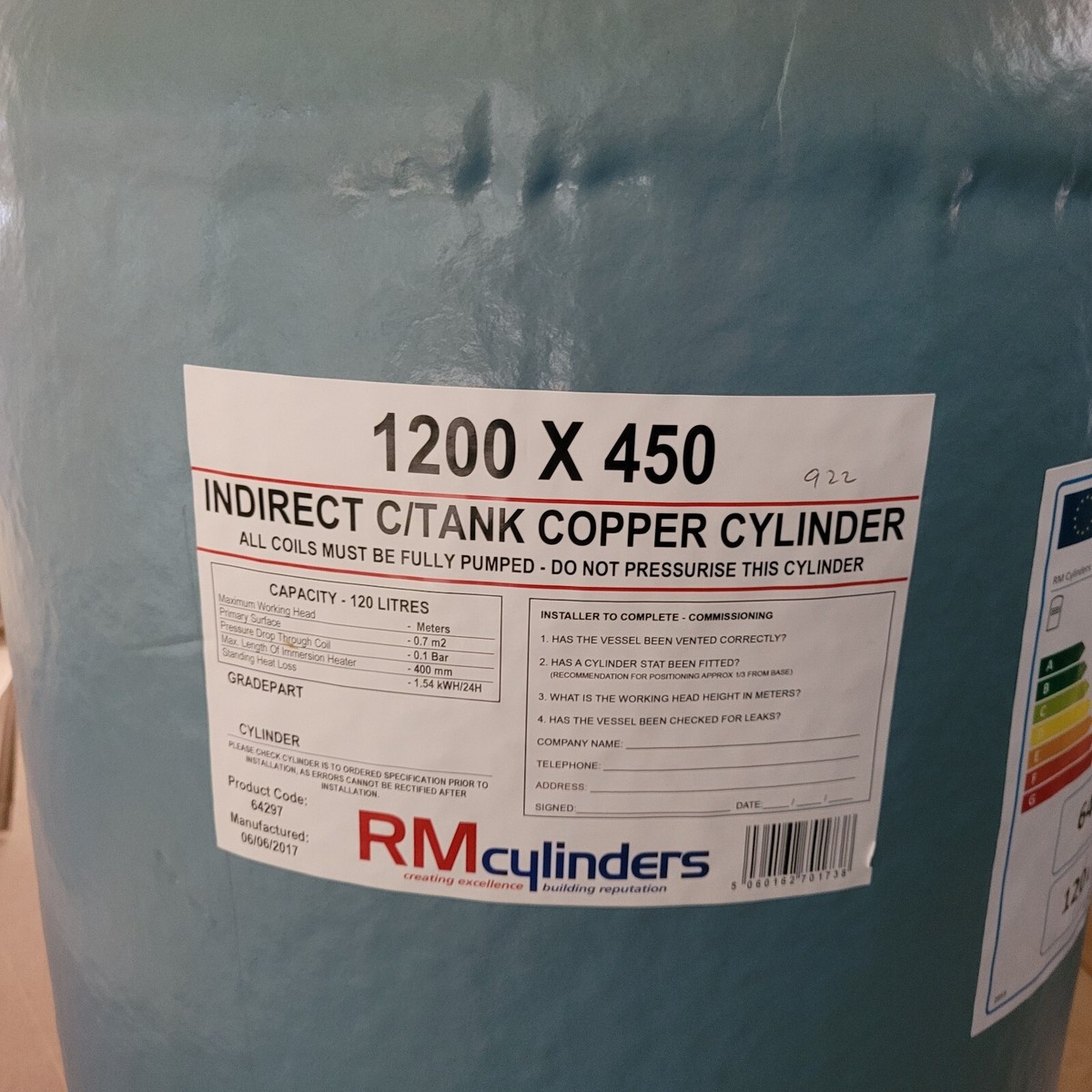 RM 1200 x 450 Copper Indirect Combination Hot Water Cylinder CCCB3112045FRA  | eBay