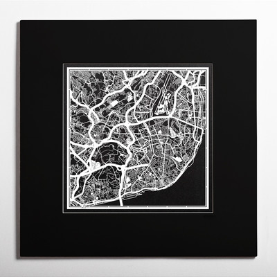 PAPER CUT MAP Lisbon matted Original Design IDEAL GIFTS 20 20In.