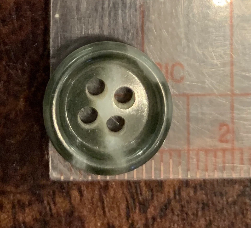 13.5mm X 10 Pc Dark Grey & Black Round Lipped 4 Hole Buttons Horn Jacket Sleeve - Image 3 of 4