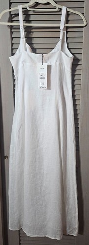 NWT ZARA Sz S WOMAN FW24 100% LINEN MIDI DRESS White - 第 9/13 張圖片