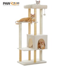 PAWZ Road Large Cat Tree 53" Modern Wooden Cat Tower House for Indoor Large Cats