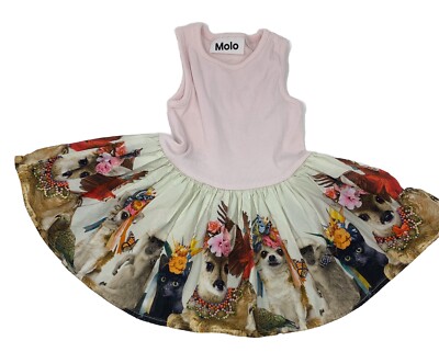 Molo Baby Girls 9 Months Pink Tank Party Animals Dress with Deer Cat Dog Skirt