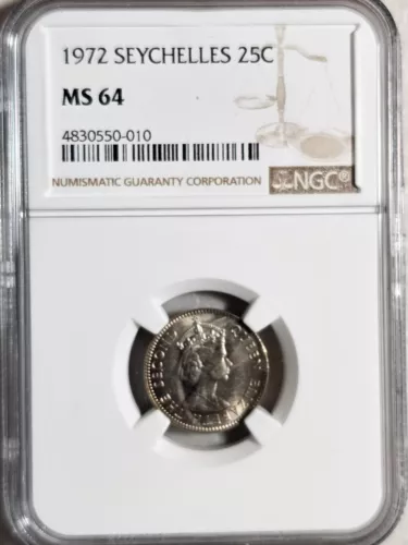 Seychelles 25 Cents 1972 NGC MS 64