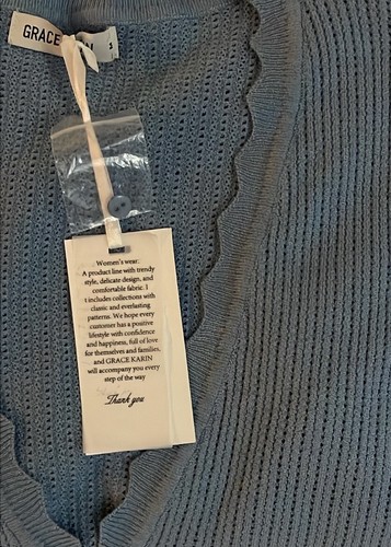 GRACE KARIN LIGHT BLUE V Neck Button Down CARDIGAN Woman’s M Long Sleeve NWT - Picture 6 of 11