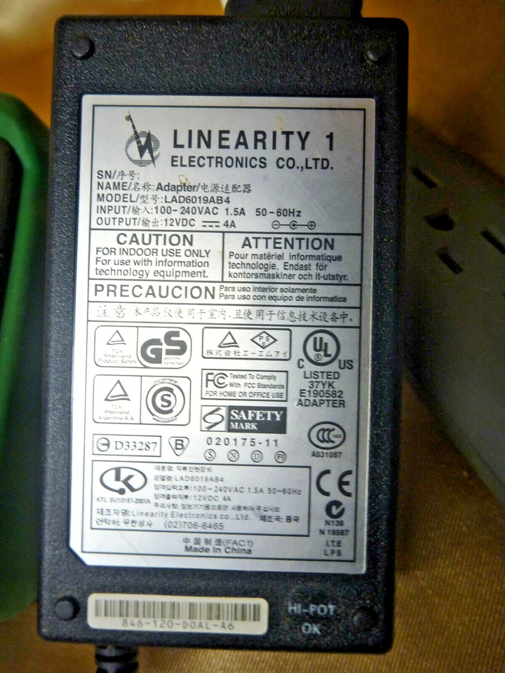 Linearity1 12VDC 4A Adapter Charger for LAD6019AB4 LCD Monitor Power Supply Cord - Image 3 of 4