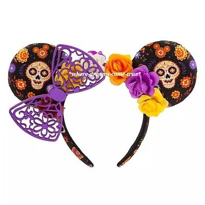 Disney Parks 2019 Purple Floral Coco Dia de Los Muertos Minnie Ears Headband NEW