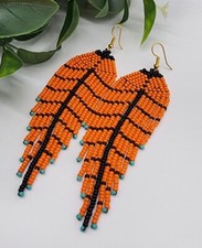 Beaded Earrings , Orange color, Handmade Earrings.