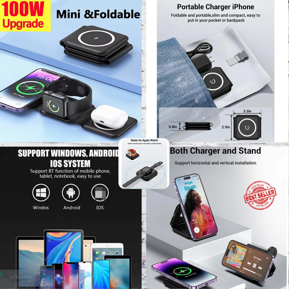 💥3 in Magnetic Wireless Charger for iPhone Apple Watch AirPods