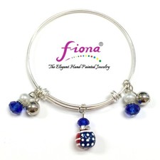 Red White Blue Bracelet American Flag Adjustable Bangle Patriotic Silver Woman