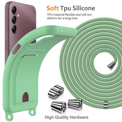 For Samsung Galaxy S24 FE, Shockproof Soft Liquid Silicone Card Cover Case Strap