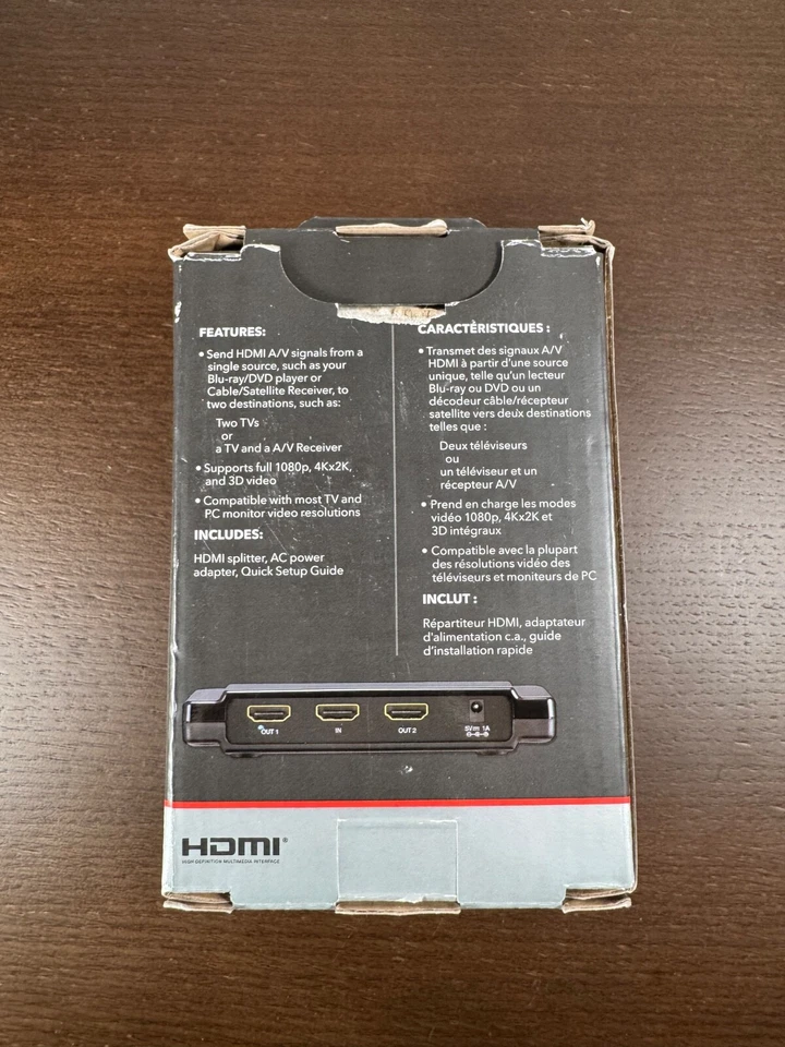 Rocketfish RF-G1182 1 In 2 Out 7.1 Surround 1080p Mini HDMI Splitter w/ Adapter - Image 2 of 4