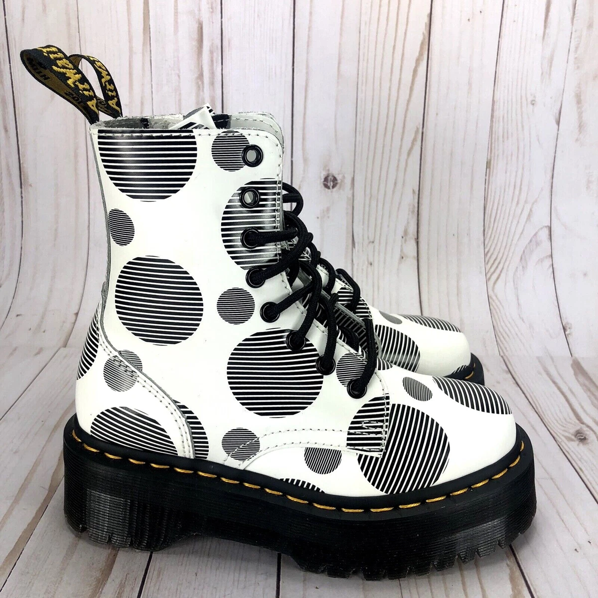 Dr Martens 1460 Jadon Boots Combat Polka Dot Platform White Black Size Y4/W5
