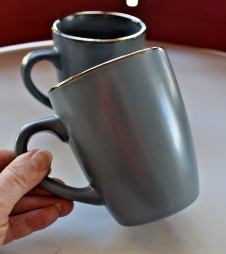 2 ~ PFALTZGRAFF HADLEE BLUE 4 1/8" Mug Brown Metallic Rim Matte Stoneware - Picture 2 of 4