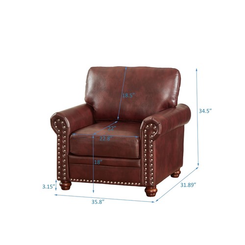 Classic Faux Leather Sofa Upholstered Couch with Nailhead Trim Removable Cushion - Picture 106 of 206