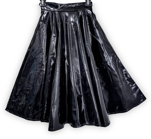 Vixen by Micheline Pitt Miss Kitty Black Vinyl PVC Swing Skirt Sz XS Goth Pinup