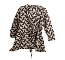 Hollantex African Ankara Long Sleeve Black  White Tunic With Ties Size SM