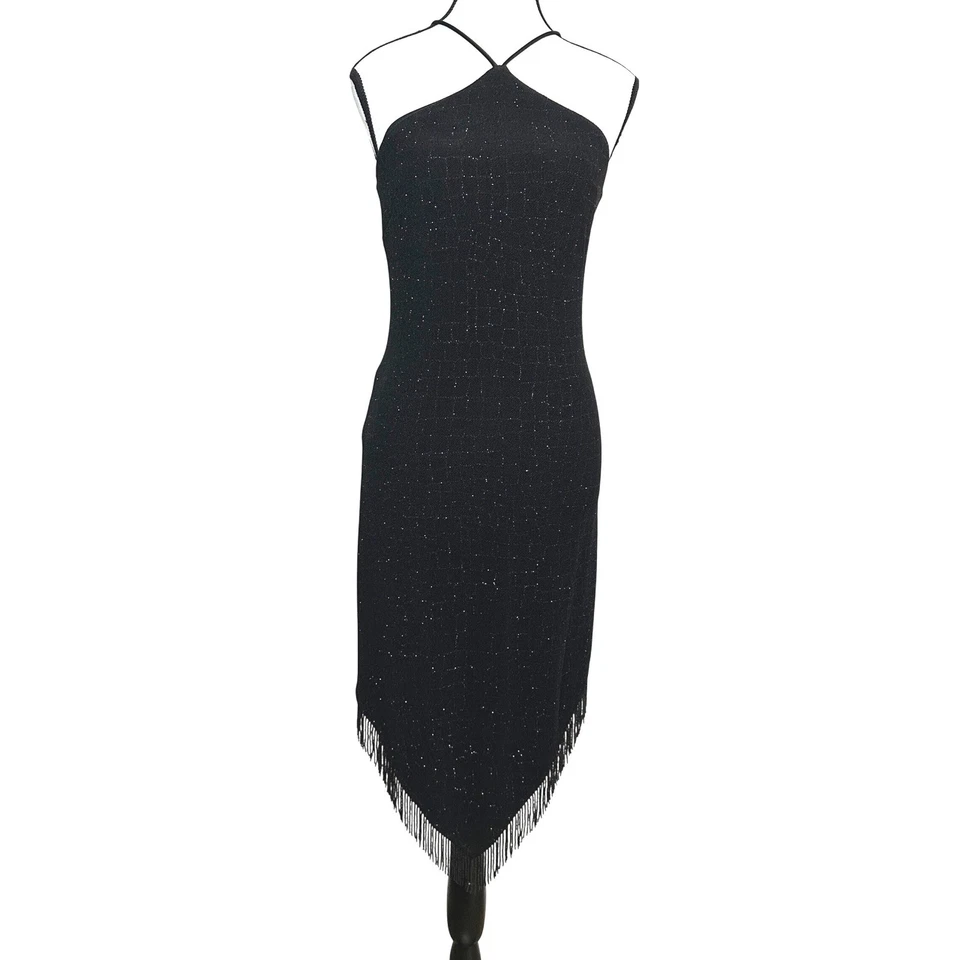 Vestido De Colección Y2K Cache Brillante Cuentas Flecos Asimétrico Talla 6 Glamour Caprichoso Fiesta Foto 2 de 4