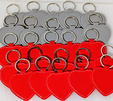 25 Pcs Leather Heart Shaped Keychains- Grey, Red- FREE SHIPPING