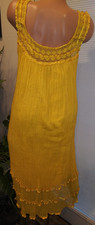 Vtg canary yellow Oaxacan Dress GAUZE Cotton Mexican Cover Up Kaftan Dress