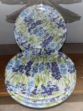 Laura Ashley Plates 100% Melamine Purple Blue Green Floral Design 8” Set of 4