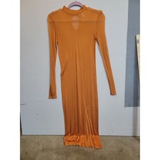 Forever 21 Contemporary Orange Mock Neck Keyhole  Maxi Dress XS Long Sleeve 1402