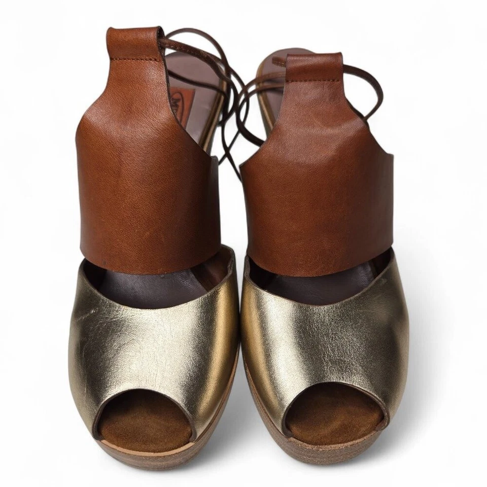 Tacones de madera Missoni metálicos dorados cuadrados para mujer correa ajustada al tobillo noche 9,5 Foto 3 de 4