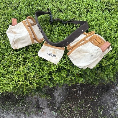AWP Canvas And LeatherTool Pouch 5 Pocket Work Belt Holder Barely Used HeavyDuty