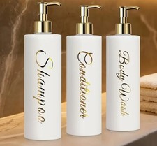 SET of 3 White 500ml Empty Soap Dispenser Bottles Shampoo Body Wash Conditioner