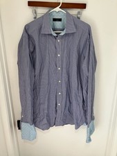 Ted Baker Archive Men's French Cuff Plaid Dress Shirt, Blue/White, Size 17
