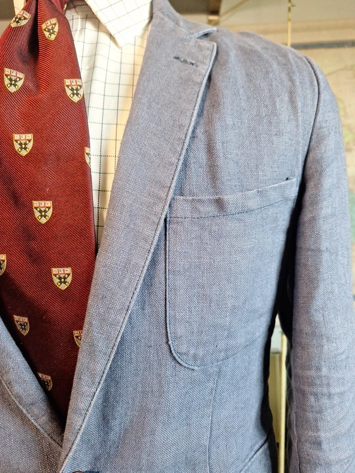 J Crew Mens Linen Blue Unstructured Unlined 2 Btn Sport Coat 36s - Image 2 of 4