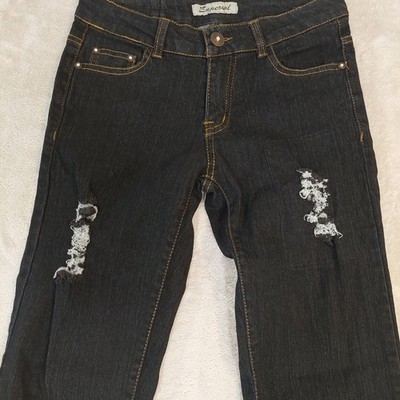 Emperial Premium Dark Wash Distressed Skinny Jeans Women Size 7 Rhinestone