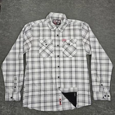 Dixxon Flannel Co Shirt Mens Medium White Black Plaid Chaplin Long Sleeve D-Tech