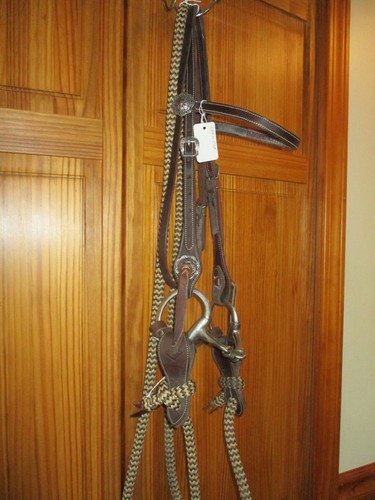 CHRIS COX WESTERN BRIDLE, DOUBLE JOINTED 5'' BIT & CC LOOP REINS FULL HORSE SIZE