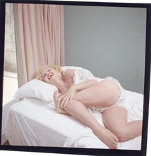 Greta Thyssen Leggy Boudoir Photo Shoot on bed Original 2.25 x 2.25 Transparency