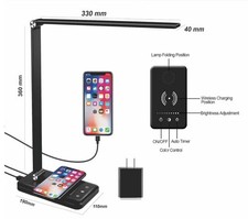 LED Desk Touch Lamp, Wireless Charging Pad, Timer, Brightness, Good