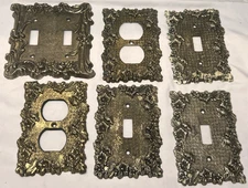 Lot of 6 Vintage Edmar Cast Metal Switch Plates Antique Brass Floral Victorian