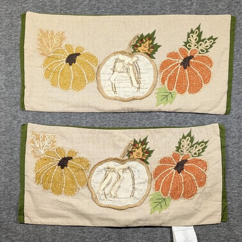 Pier 1 Embroidered Pumpkin Fall Decor Lumbar Pillow Cover - Set of 2 - 24x12